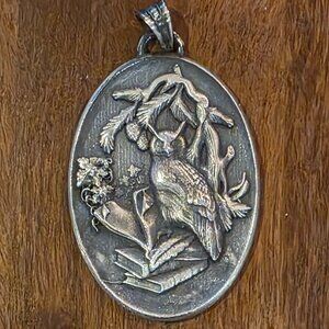 Sterling Silver Owl and Book Pendant